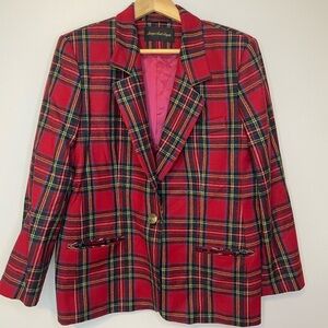Giorgio Sant Angelo Blazer Jacket size 12 Plaid Red Green Wool